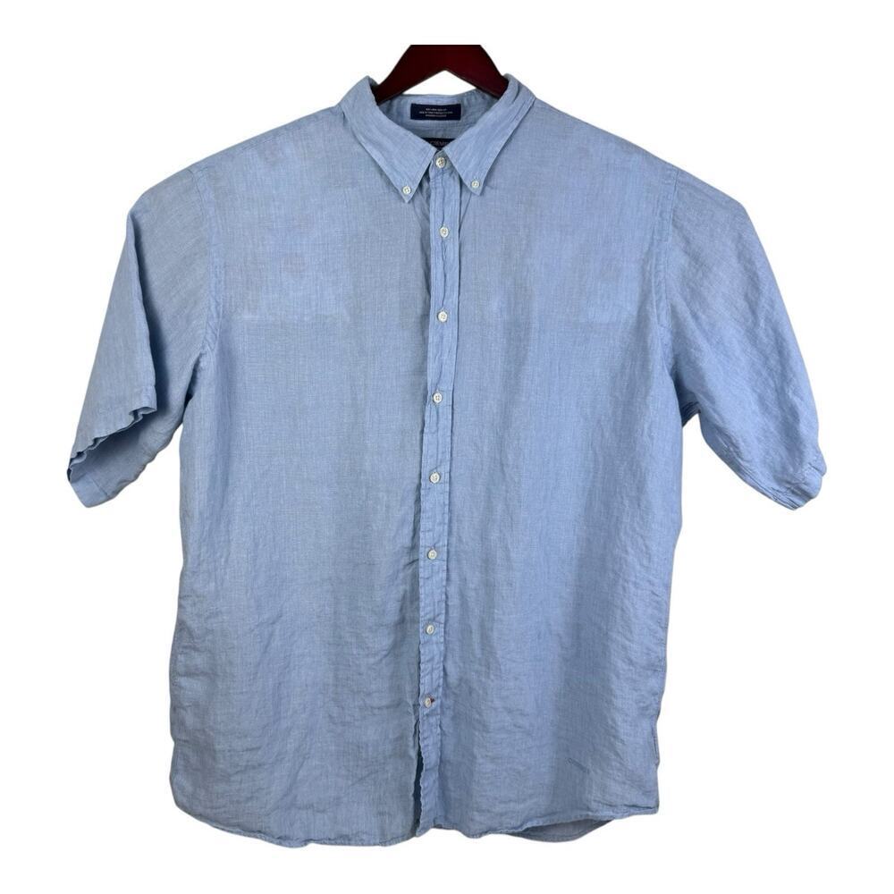 Cremieux Mens Short Sleeve Size 2XT 100% Linen Button Up Nautical Preppy Beach